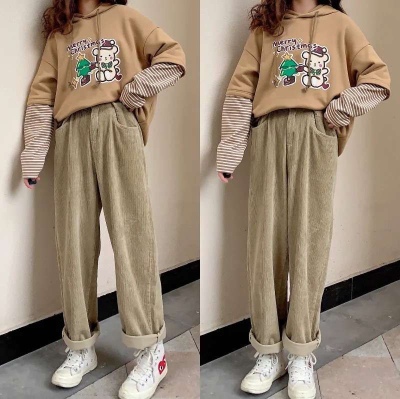 Осень-зима новинка японский стиль свободные прямые брюки молодая девушка