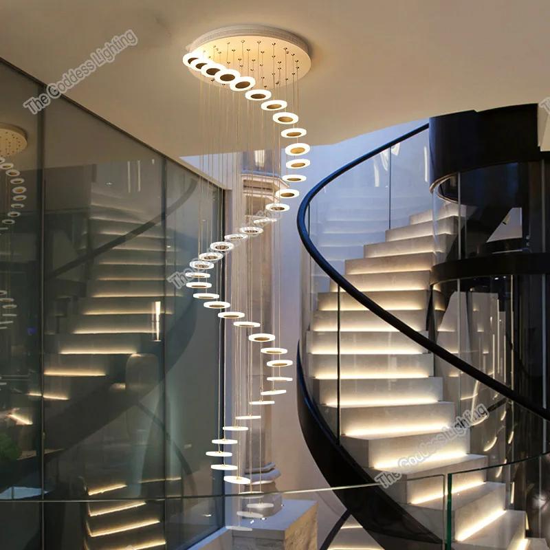 

Spiral Artistic Stairwell Chandeliers Modern Decor for Home Living Hight Ceiling Loft Decoration Hang Indoor Lighting Led Lamps