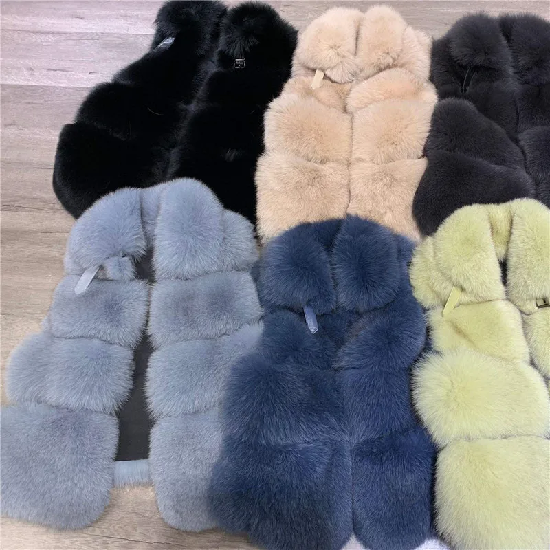 

Autumn Winter Women's Genuine Real Whole skin Fox Fur Vest Lady Slim Waistcoat Gilet