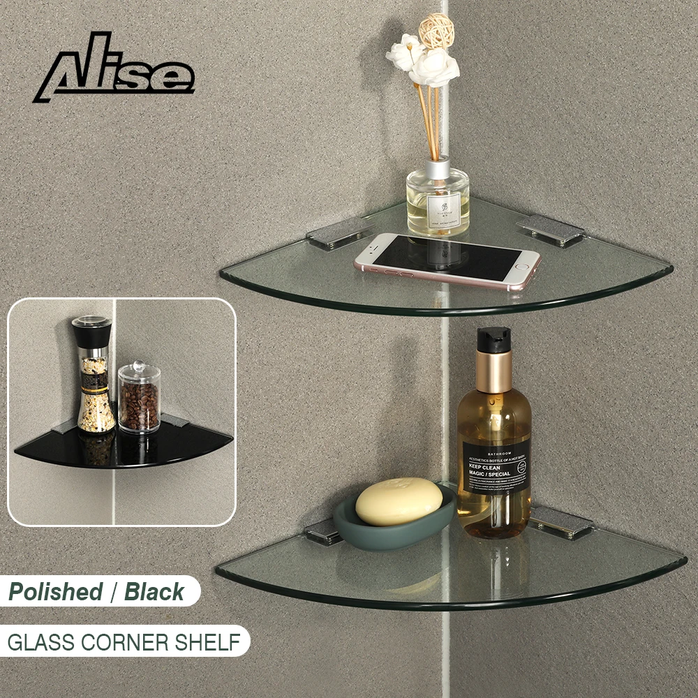 

Bathroom Glass Corner Shelf Shower Shelf Shower Shelf Wall Mount Storage 7MM Tempered Glass Shelf Bracket Bathroom Accessory