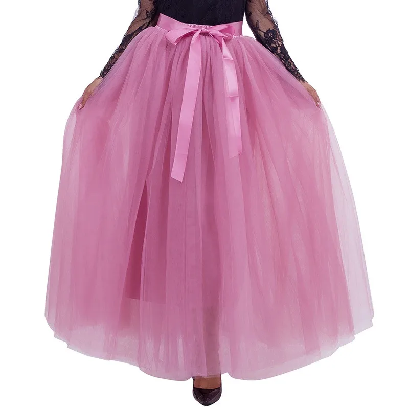 7 слоев 100 см длинные тюлевые юбки для женщин длина до пола модная плиссированная юбка для свадьбы невесты юбка для подружки невесты Faldas Jupe Saias