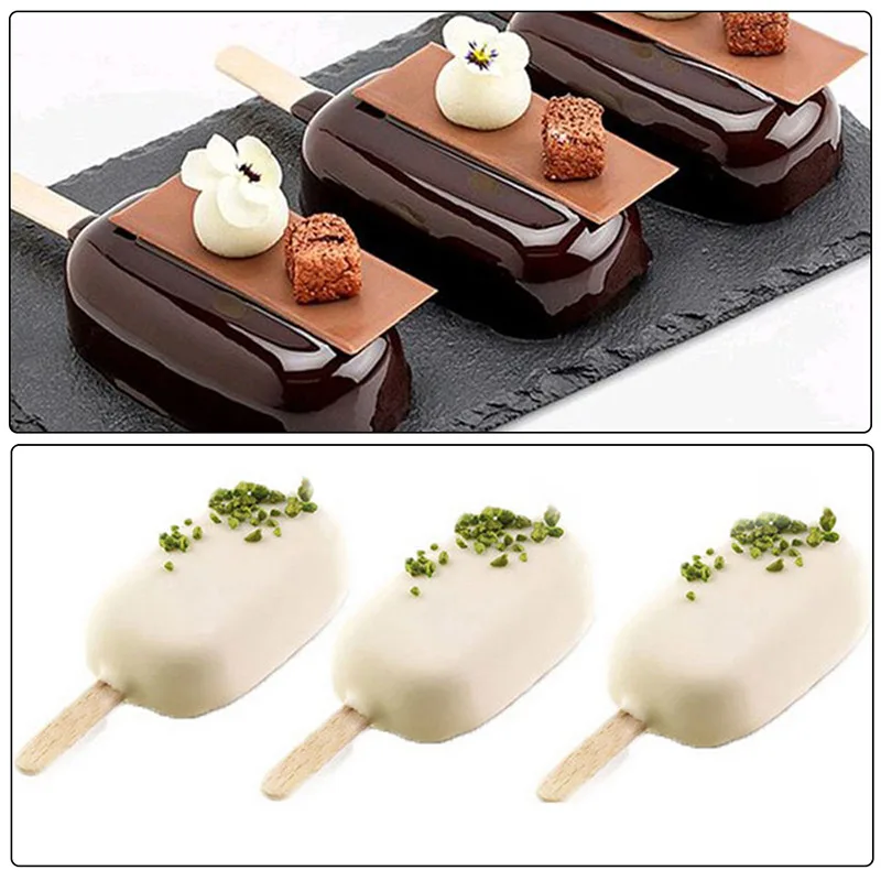 

8 Grid Silicone Ice Cream Mould Set with Wooden Sticks Summer DIY Homemade Ice Cube Tray Popsicle Mold Dessert Ice Lolly Maker
