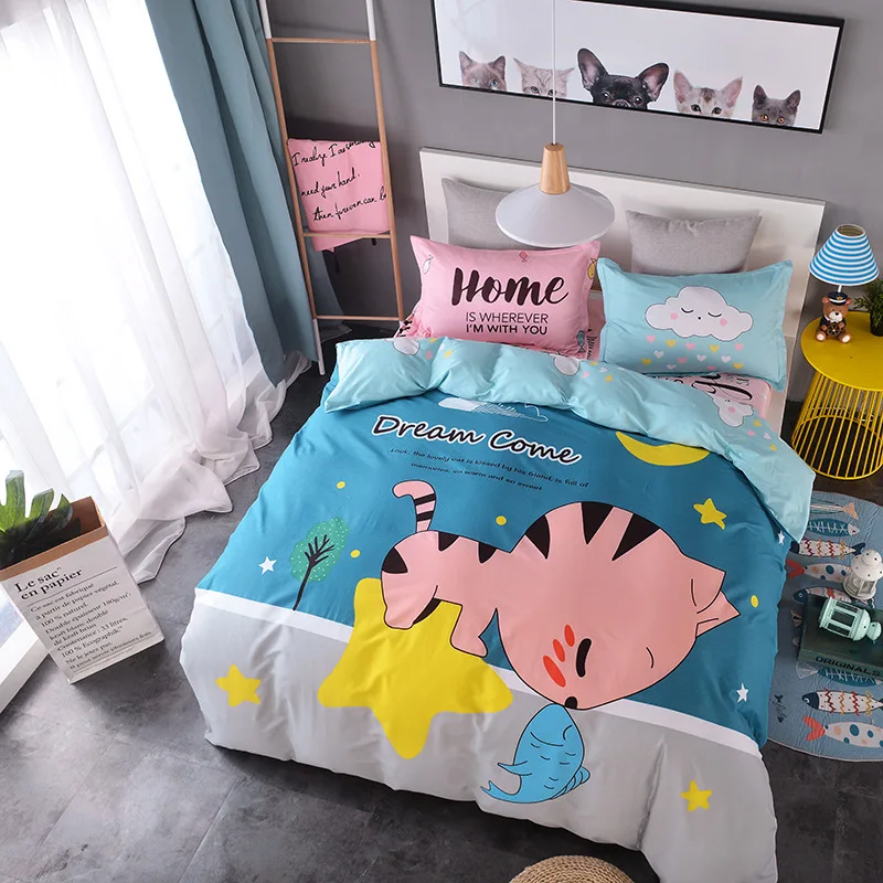 Cartoon Migic Cat Dream Pegasus Bedding Set Cotton% Boys Baby Children Duvet Cover Pillowcases Comforter Cover Bed 1.2m 1.5m