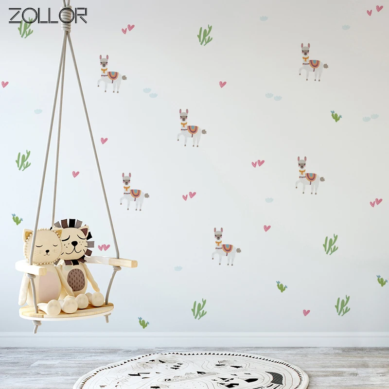 

Zollor 47pcs/set Cute Alpaca Cactus DIY Wall Sticker Baby Children Room Bedroom Window Door Nursery Decorative Sticker