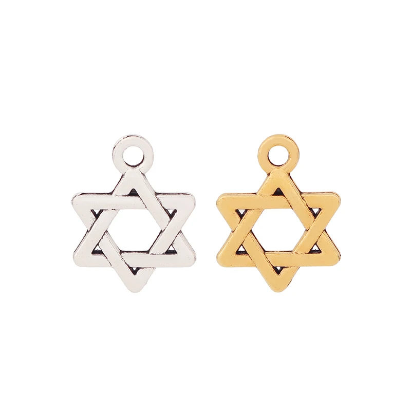 

30 x Tibetan Silver/Gold Color Star of David Charms Pendants Beads Double Sided for DIY Earring Bracelet Jewelry Making