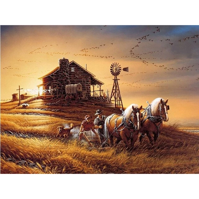 

Landscape DIY 5D Diamond Painting Farm Horse Full Round Drill Embroidery Picture Of Rhinestone Art Wall Decor