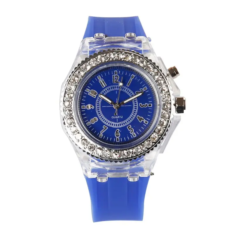 

LED Backlight Relogio Masculino Flash Luminous Crystal Quartz Trend Waterproof Wrist Watch 5 Color Light WristWatch Watches