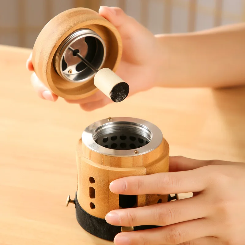 

Adjustable Temperature Bamboo Moxa Heat Tank Smokeless Moxibustion Box with Wearable Rope Moxa Box Pain Relief Moxa Cone Burner