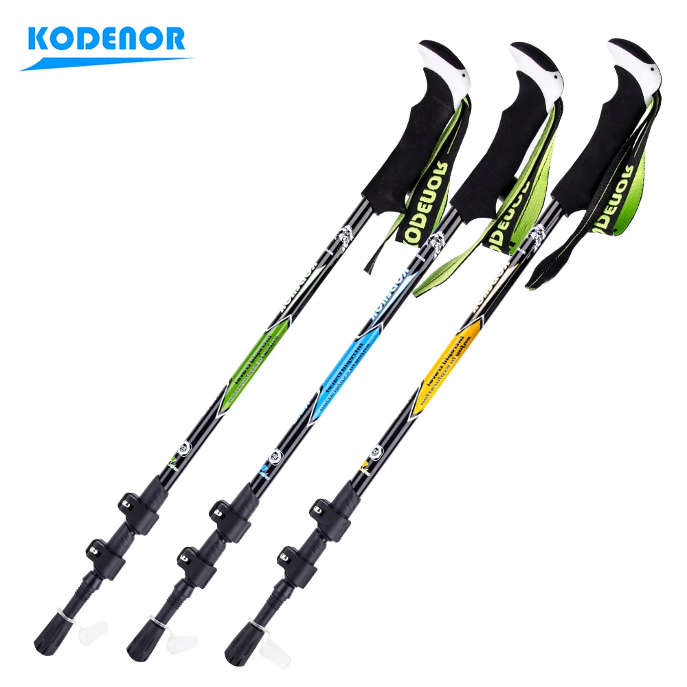 1 PCS 195g Trekking Pole Carbon Fiber KODENOR Telescopic Folding 3 Section Walking Stick For Hiking Camping Climbing Alpenstock
