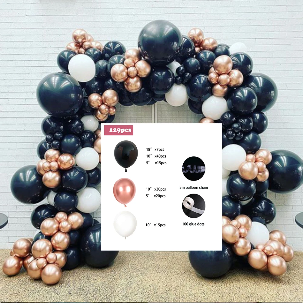 Guirnalda de globos de Metal negro y dorado, Kit de arco para boda, fiesta de cumplea&ntilde;os, Macaron, globo de migas de l&aacute;tex, decoraci&oacute;n-1