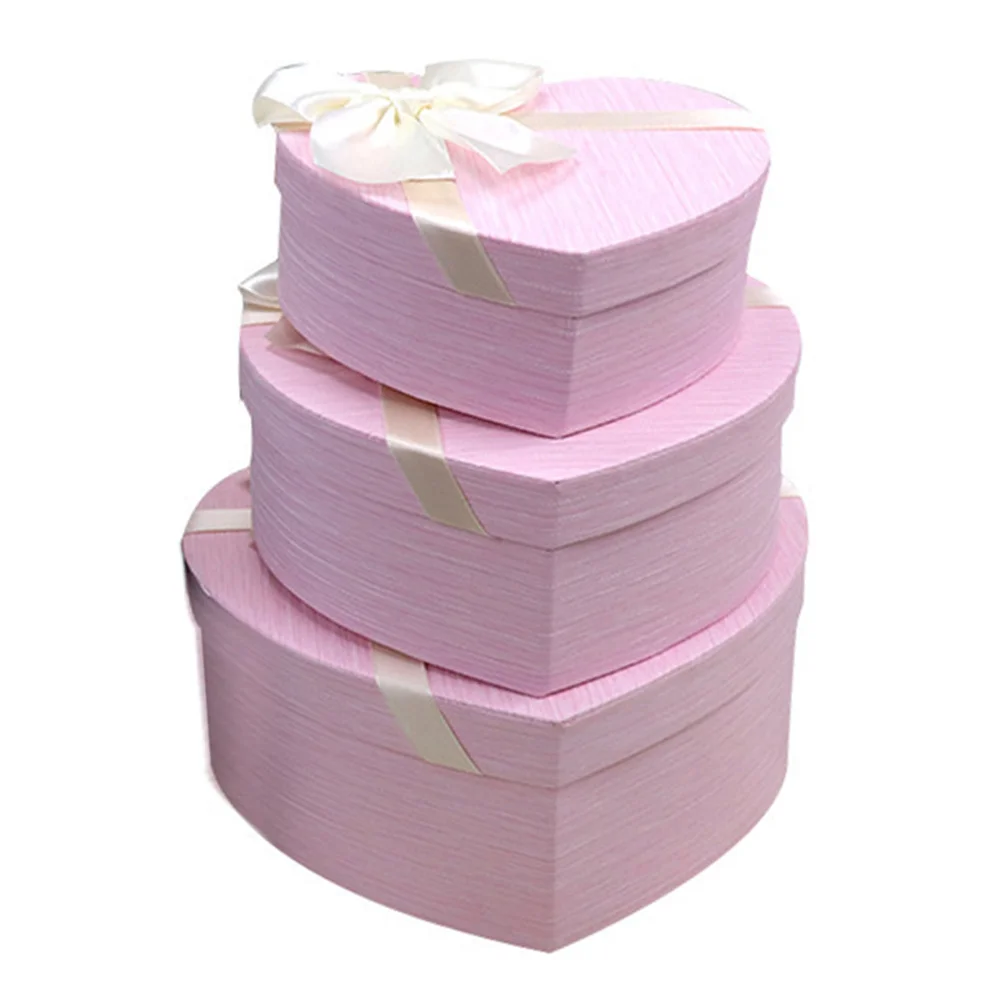 

3pcs Peach Heart Shaped Gift Box Chocolate Candy Box Packaging Bowknot Storage Wrapping Wedding Holiday Supplies