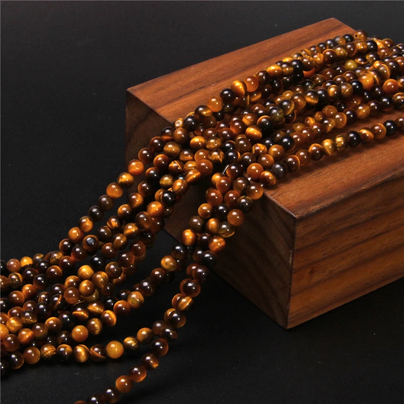 4 мм Гладкие натуральные бусины желтое золото тигровый глаз Свободные Круглые 15