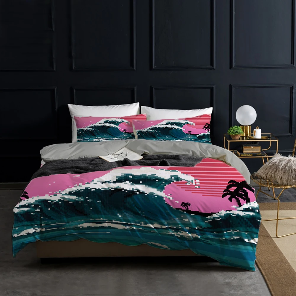 

Cartoon Bedding Set 3D Waves Quilt Cover Soft Duvet Cover Set With Pillowcase Adult Bedroom Home Textiles 2/3 Pcs Single King