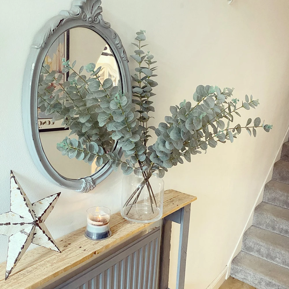 

Artificial Single Eucalyptus Stem Green Fake Eucalyptus Wedding Bride Bouquet Shooting Prop Home Decorations Garland Plants