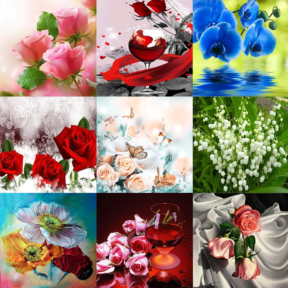 5D DIY Бриллиантовая мозаика Роза цветы алмазная Картина Вышивка крестом круглые