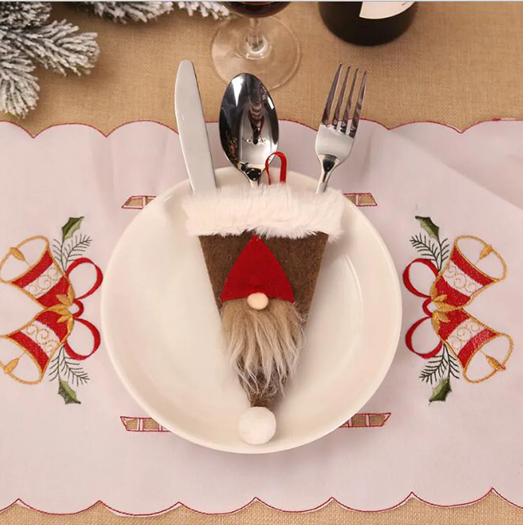 

10PCS Christmas Xmas Decor Snowman Kitchen Tableware Holder Pocket Cutlery Bag able Decorations Dinner Party Home Gift