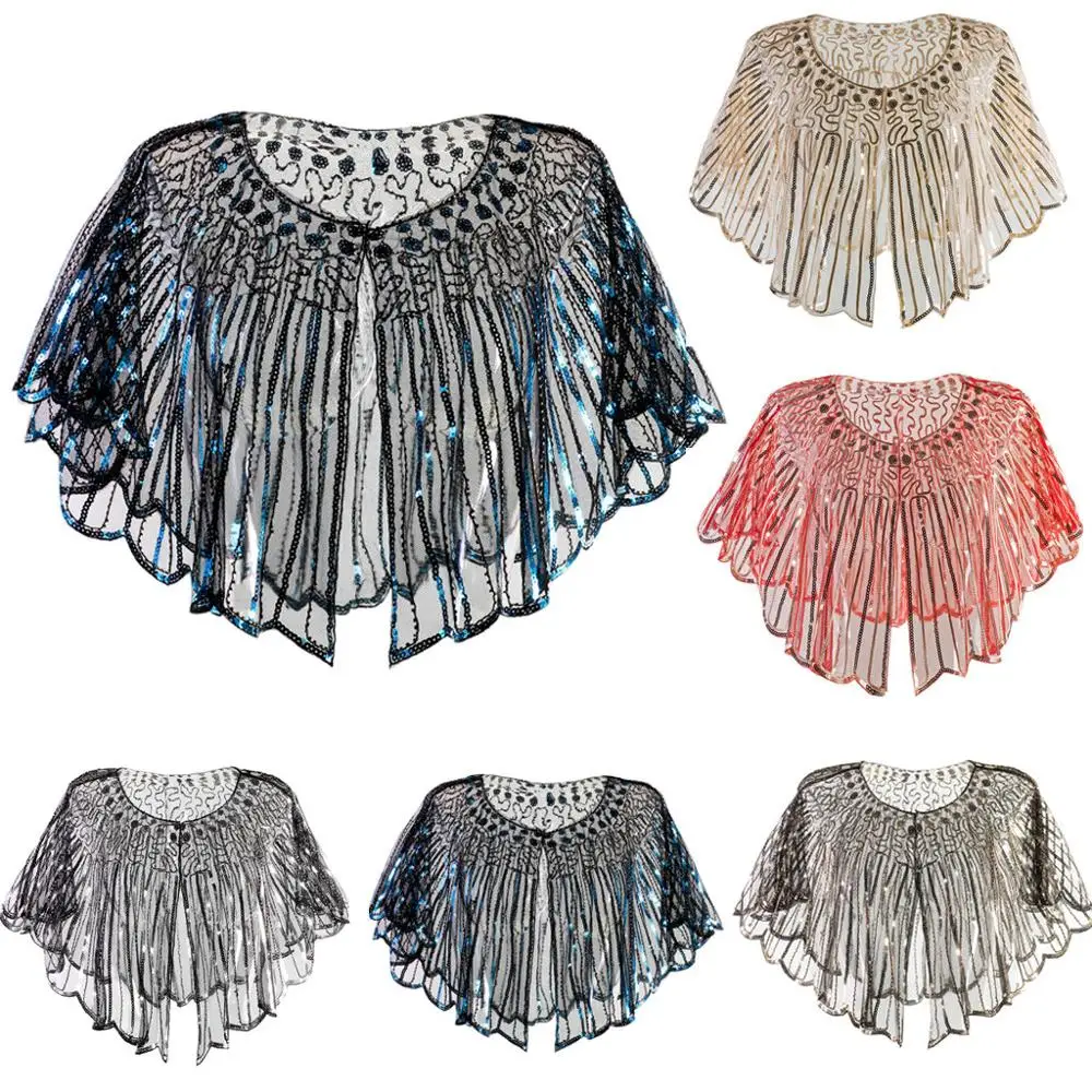 Плащ женский однотонный кардиган с пайетками вечерние накидки Короткая шаль