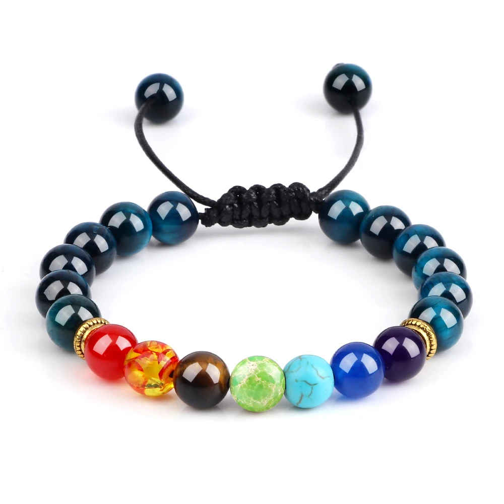 

7 Chakra Healing Beads Bracelets Natural Tiger Eye Stone Agates Sandstone Yoga Bracelet for Women Men Meditation Bangles Jewelry