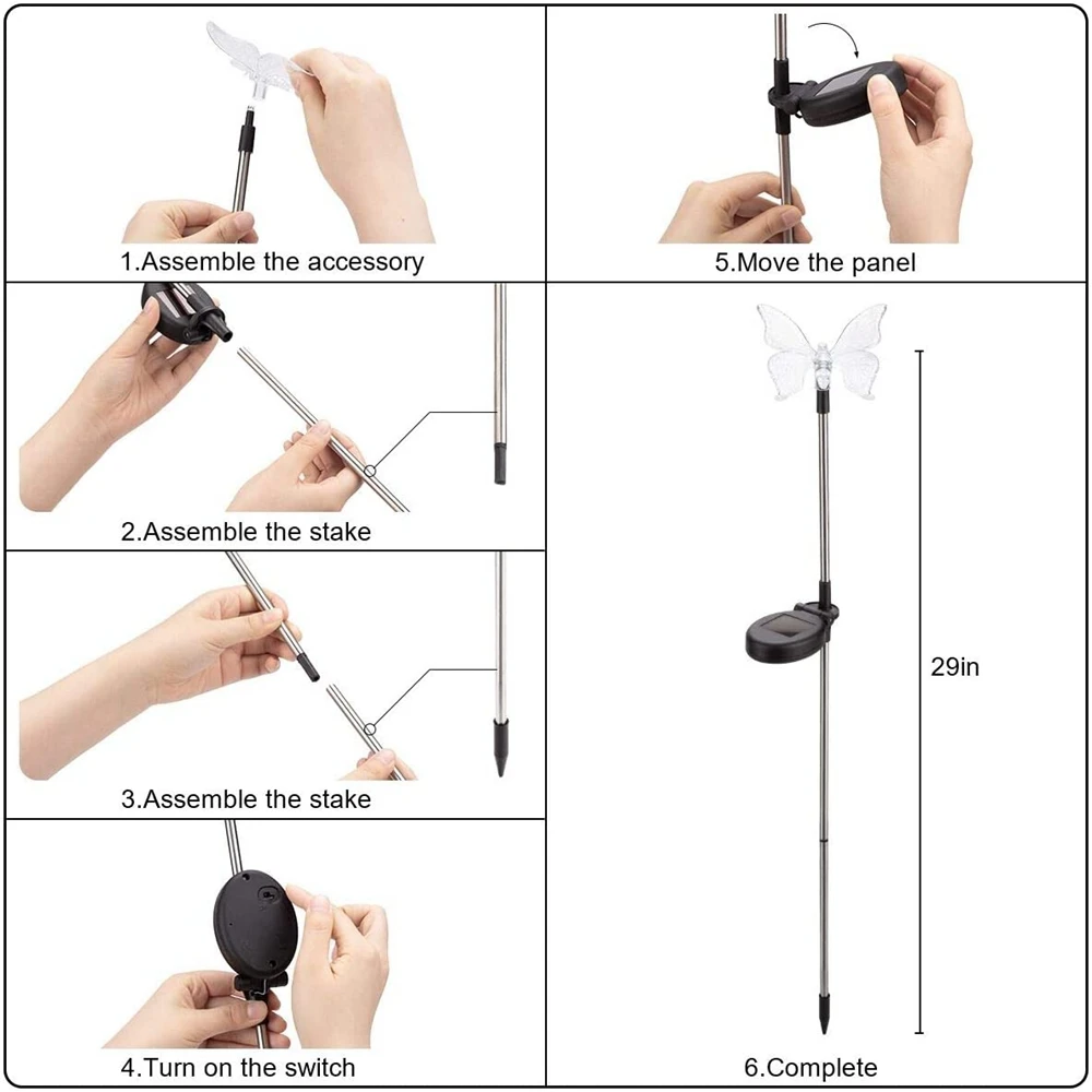 

6PCS Solar Butterfly Dragonfly Hummingbird Garden Light Outdoor Solar Stake Light Color Changing Solar Landscape Lawn Yard Light