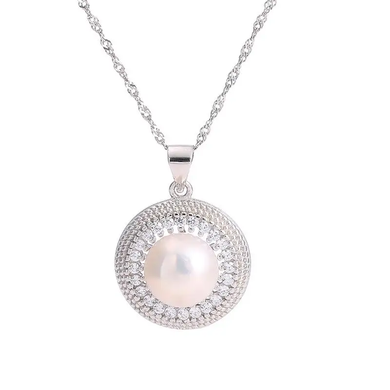 

100% Real S925 Sterling Silver Pearl Pendant Necklace For Women Original Sterling Silver Chain Natural Pearl Gemstone Pendant