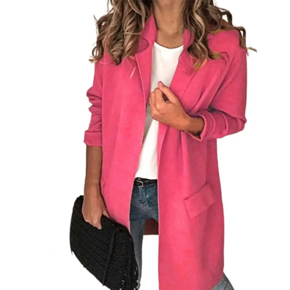 

blazer women Long Blazer Solid Color Loose Cardigan Long Sleeve Fake Pockets Casual Blazer Elegant Female Blazer куртка женская