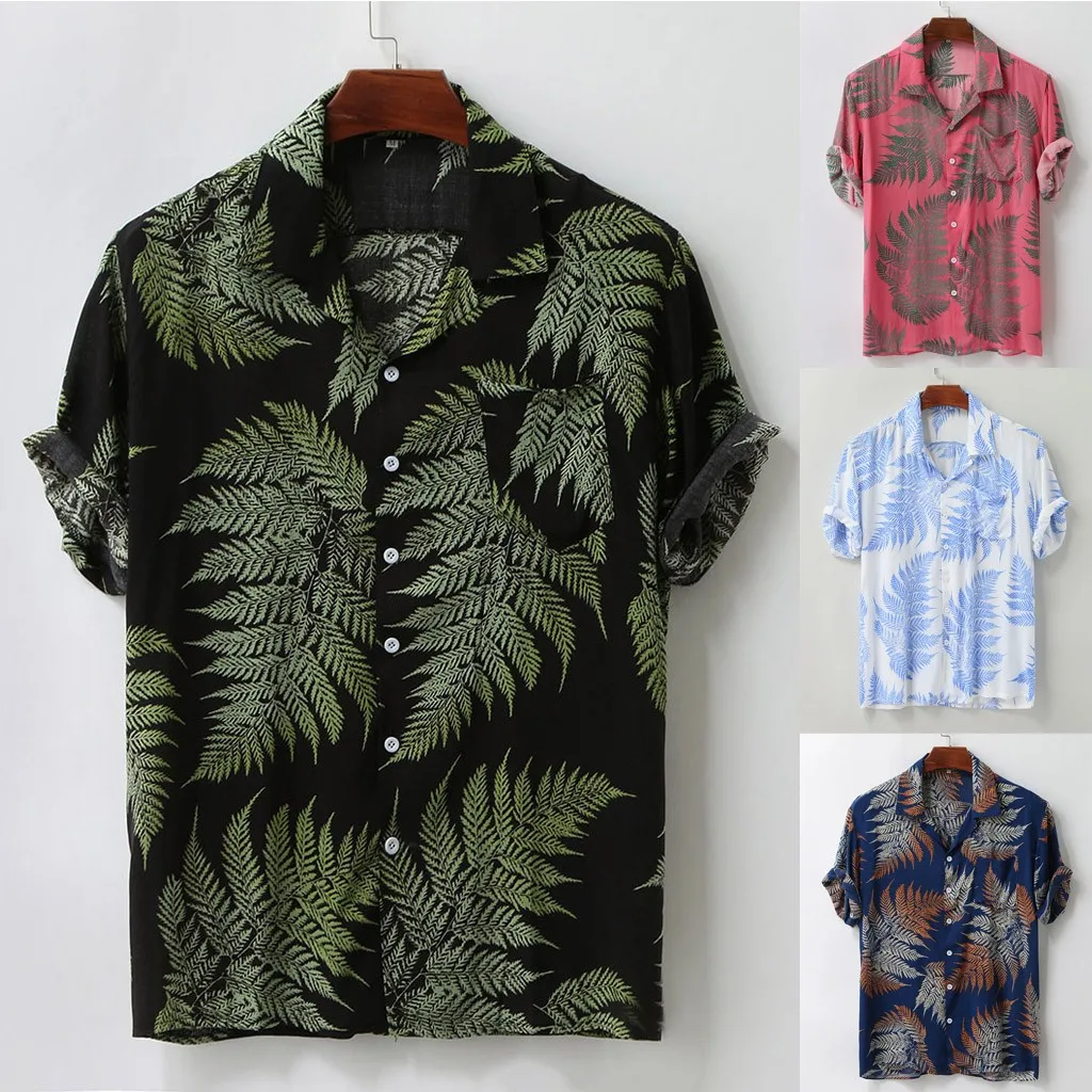 

2021 Summer Men's Shirt Colorful Print Short Sleeve Loose Buttons Tops Fashion Hawaiian Casual Shirt Blouse Camisa Masculina