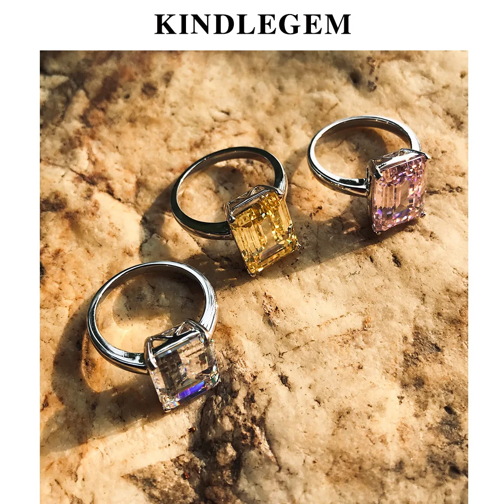 Роскошные бабушка зеленого цвета прямоугольник Циркон 925 серебряное кольцо для