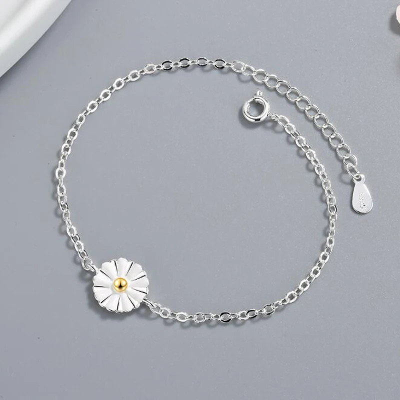 

2019 Real Pure 925 Sterling Silver Daisy Flower Bracelets For Women pulsera de plata Drop Shipping