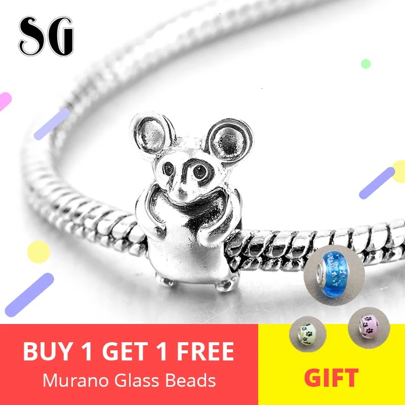 Серебряный Galaxy прекрасный Мышь Rat Fit подлинный шарм браслет pandora стерлингового серебра 925 Животные Бусины для Для женщин ювелирные изделия