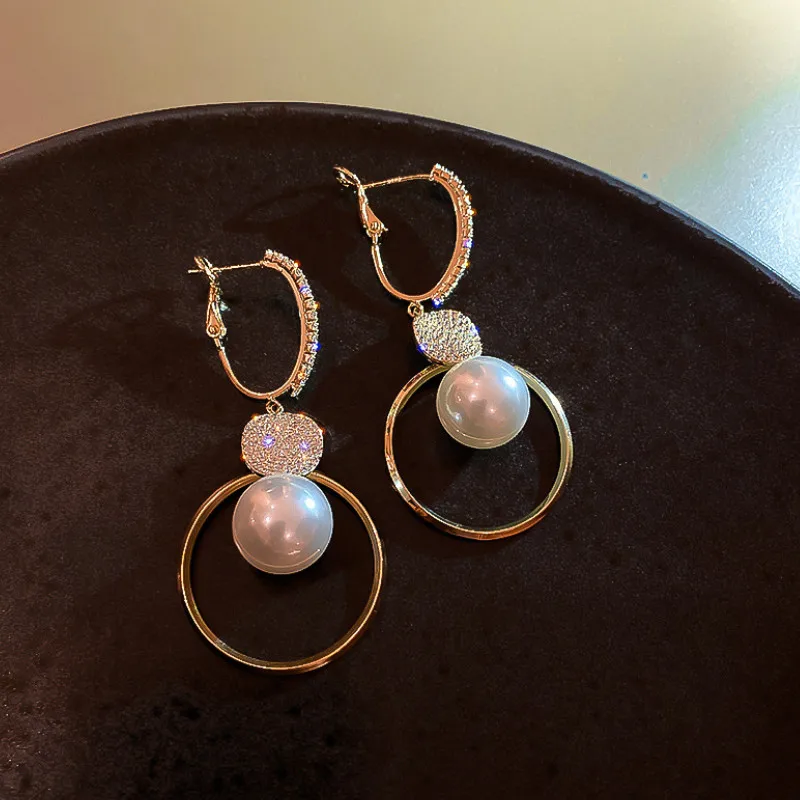 

Long Pearl Geometry Dangle Earrings New Simple Fashion Jewelry for Women
