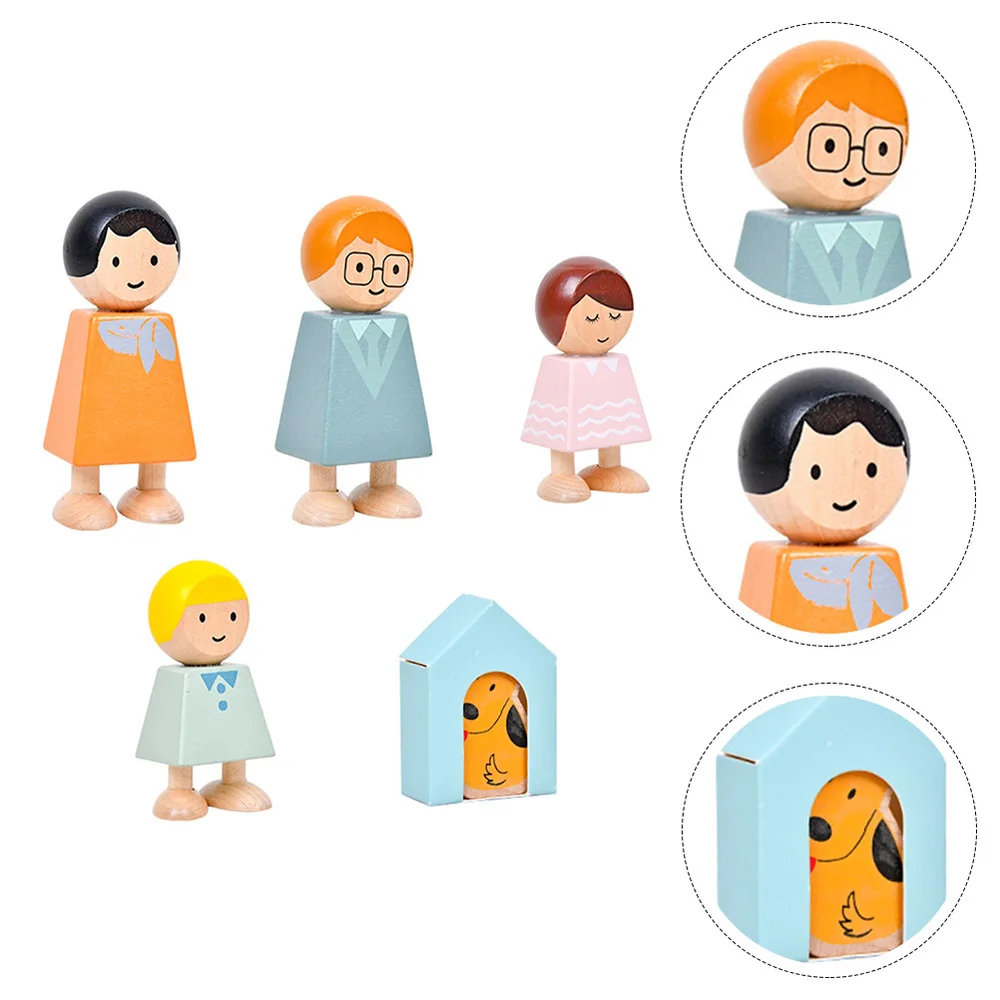 

5Pcs Children Wooden Blocks Family Character Blocks Relationship Cognitive Toys