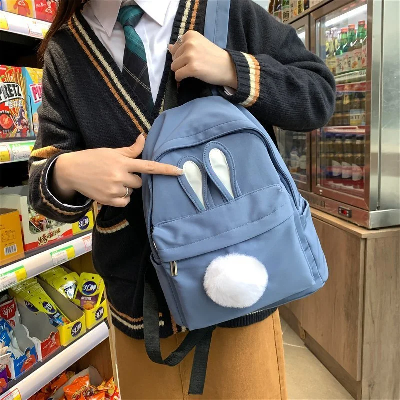 Нейлоновый Рюкзак Kawaii Bunny с мультяшными кроличьими ушками плюшевая женская сумка