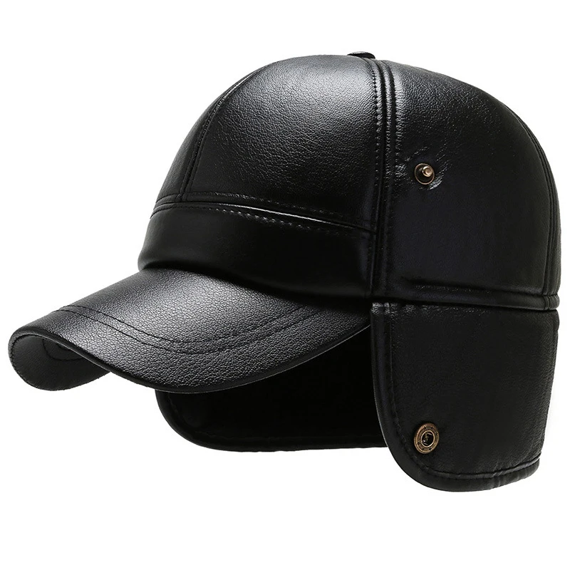 Шапка для взрослых из искусственной кожи Мужская теплая Бейсболка мужская