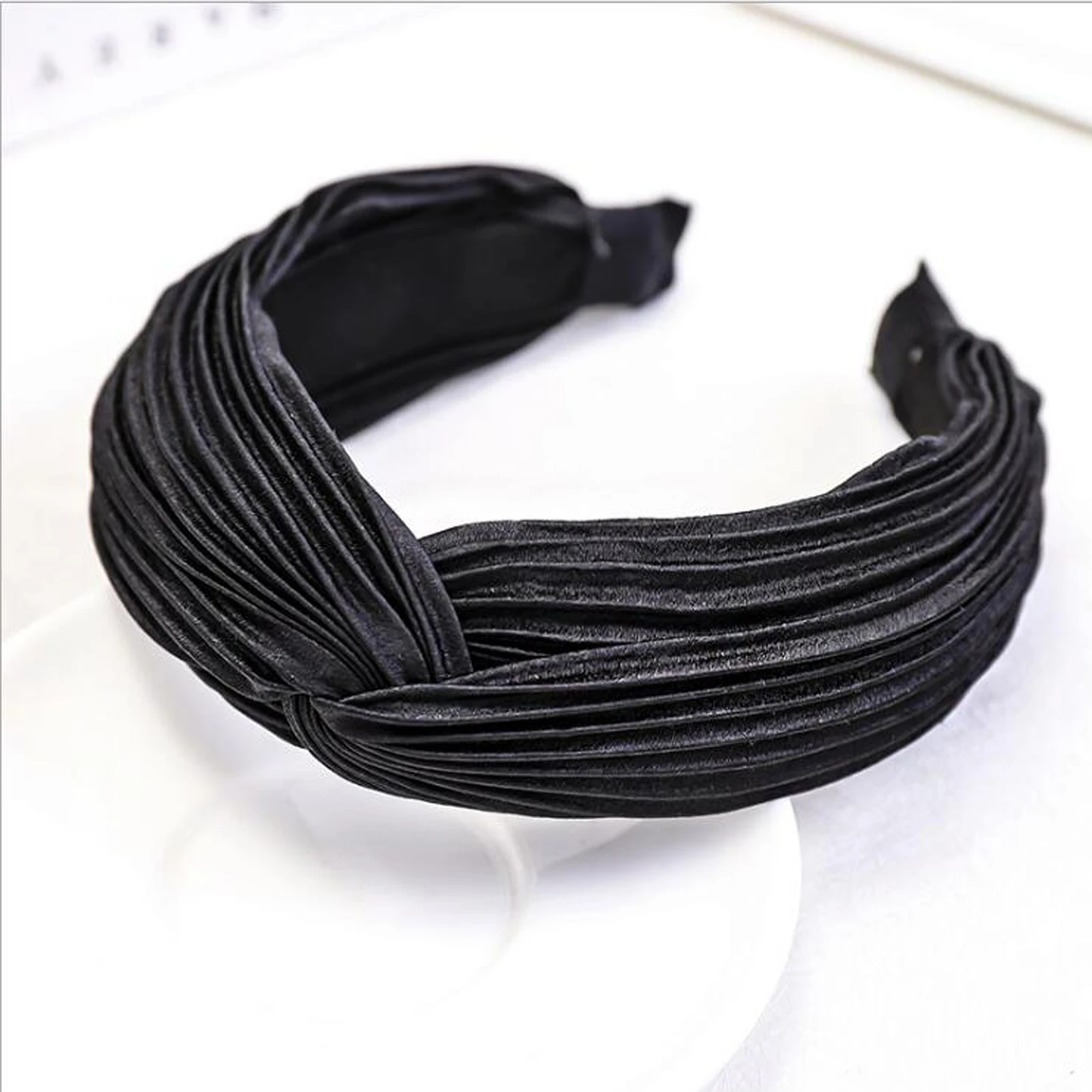 Женский обруч для волос однотонный из смятой ткани с узлом аксессуар взрослых |