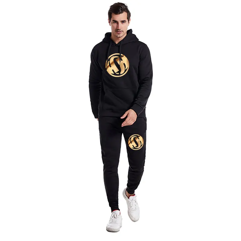 

2021 Men Autumn Winter Korean Edition Fashion Sports Casual Hoodie Suit Velvet Thickened Hooded Sweatshirt+Sweatpants Two-piece