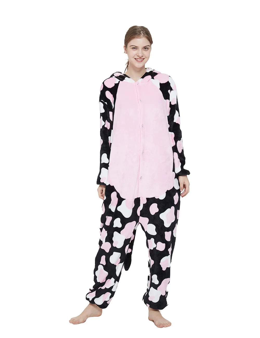 Pink Cow Onesies Pajamas Adults Animal Kigurumi Women's Homewear for Winter