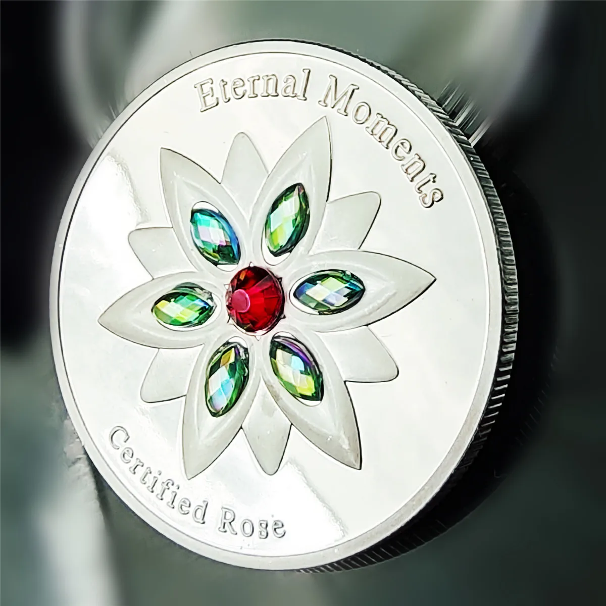 Монета из розового серебра с бриллиантами для надписей Вечные моменты - купить по