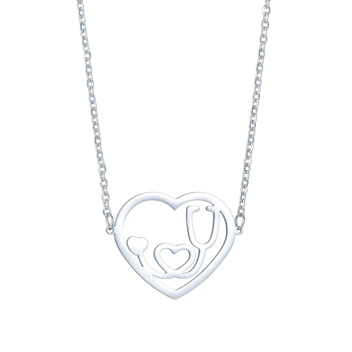 

Classic Fashion Love Stethoscope Necklace Titanium Steel Necklace White Silver Heart Pendant Necklace