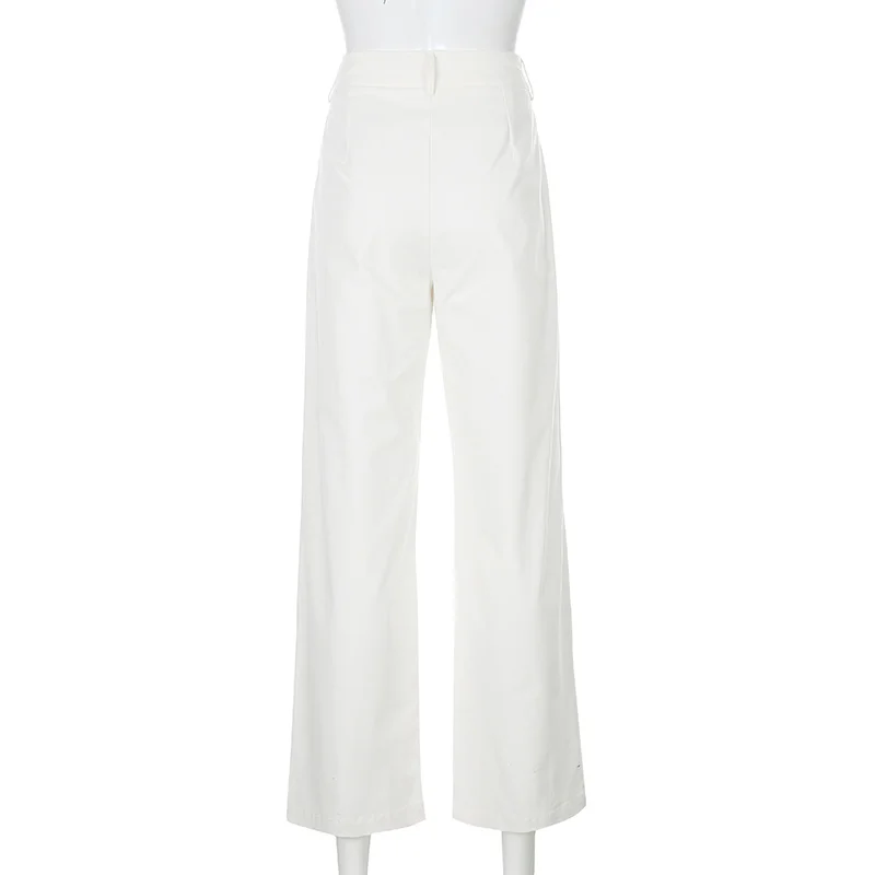 

n Fashion Style White Straight Pants For Women Casual High Waist Basic Loose Female Trousers Fall Streetwear