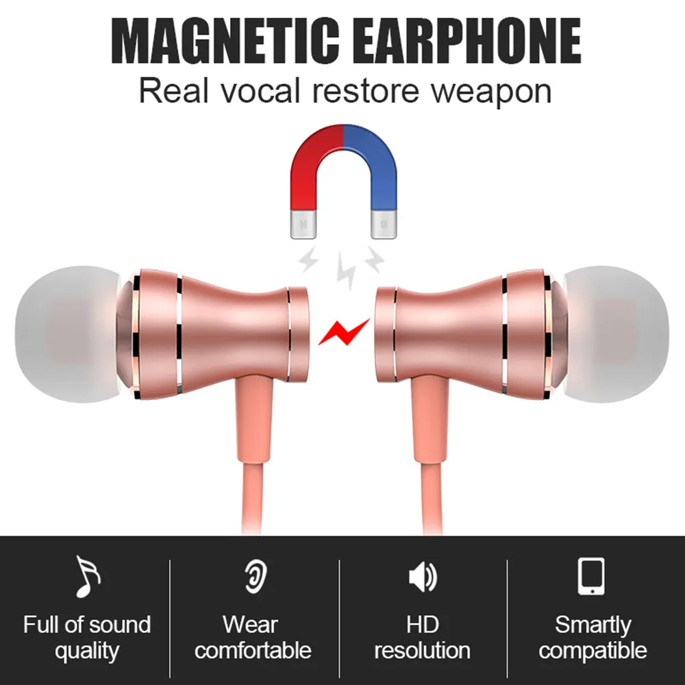 Проводные наушники вкладыши магнитные металлические стереонаушники для бега с