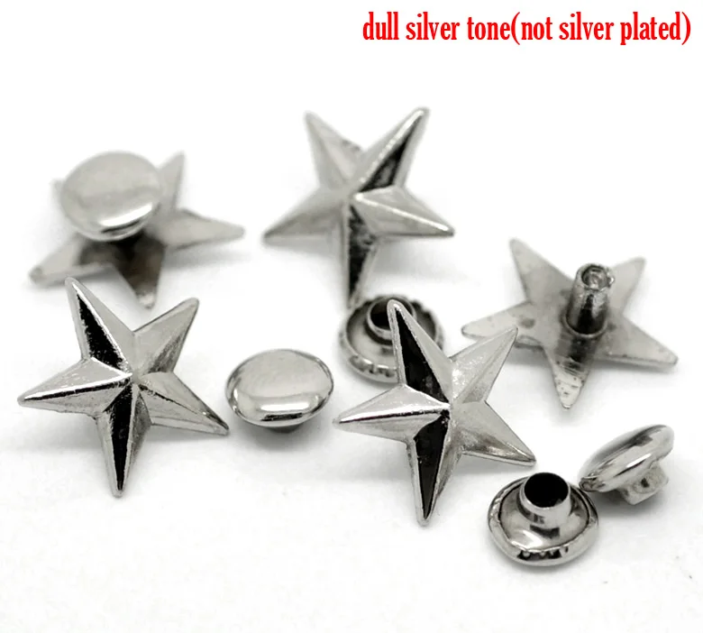 

50Sets Zinc Alloy Screw On Garment Rivets For Handmade Pentagram Star Silver Color Bag Hats Deco Embellishment 14*13mm 7mm