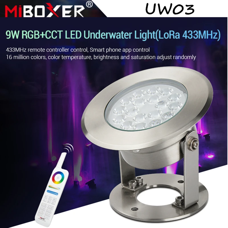 

Miboxer UW03 9W RGB+CCT LED Underwater Light (LoRa 433MHz) IP68 R433MHz Remote/APP/Third Party Voice Control Mi-Light