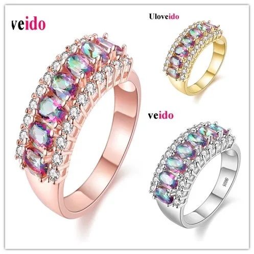 USPS разноцветные женские блестящие кубические циркониевые радужные обручальные