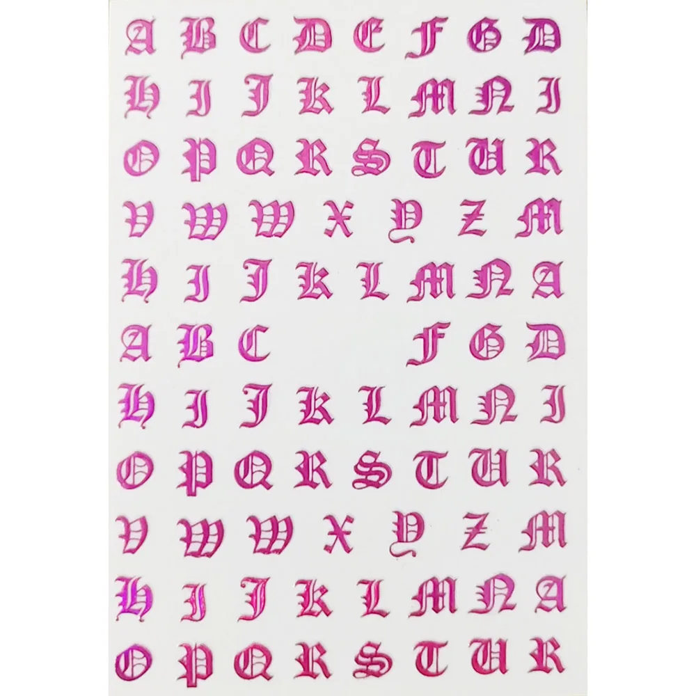 5 Sheets/Set Holographic Rose Gold Silver Laser Retro English Letter 3D Nail Art Sticker Black Text Tag Adhesive Decals TY5 |