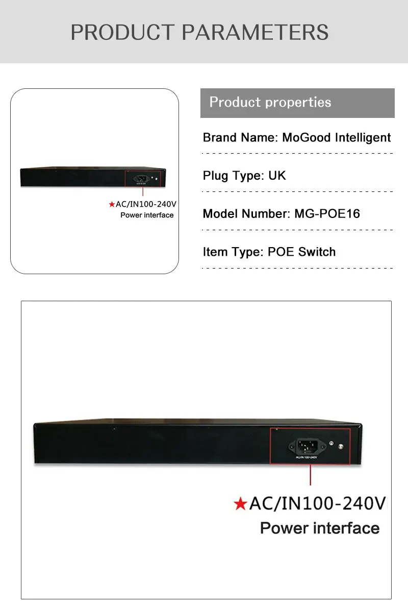 MoGood 16 портов PoE 100M коммутатор, 2 порта 1000M uplink, для CCTV IP poe камеры 250 метров дальность передачи