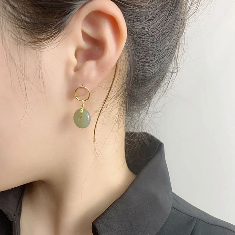

Round White/Green Natural Hetian Jade Earrings Drop Earring for Women Jewelry 2020 New on the Ears