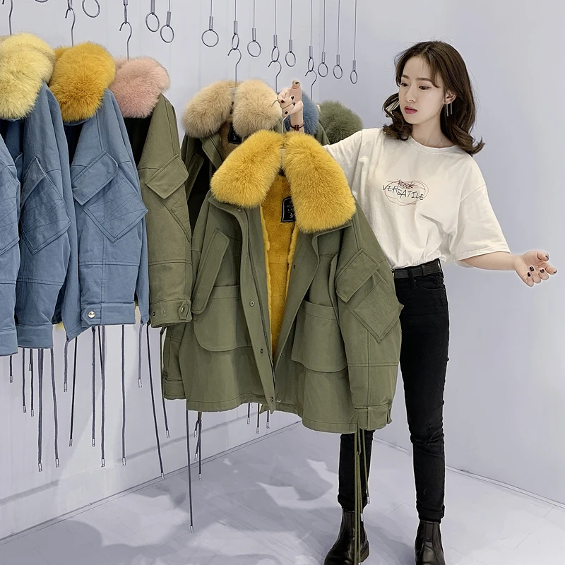 Пальто из натурального меха зимняя куртка Женская енота подкладка кроличьего