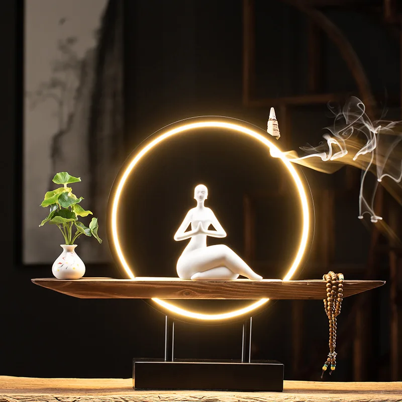 Буддистская курильница с обратным потоком держатель лампой круглая Буддой лотос