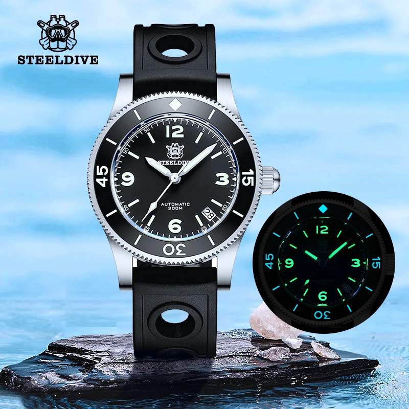 

STEELDIVE 1952 Mens Diver Watch Automatic Mechanical Swiss C3 Super Luminous NH35 200M Waterproof Fifty Five Fathoms Watches