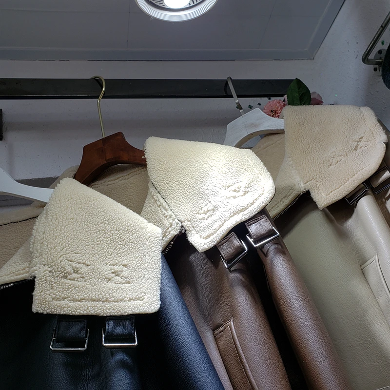 Бархатная Толстая куртка из искусственной кожи Женская Осенняя/зимняя одежда